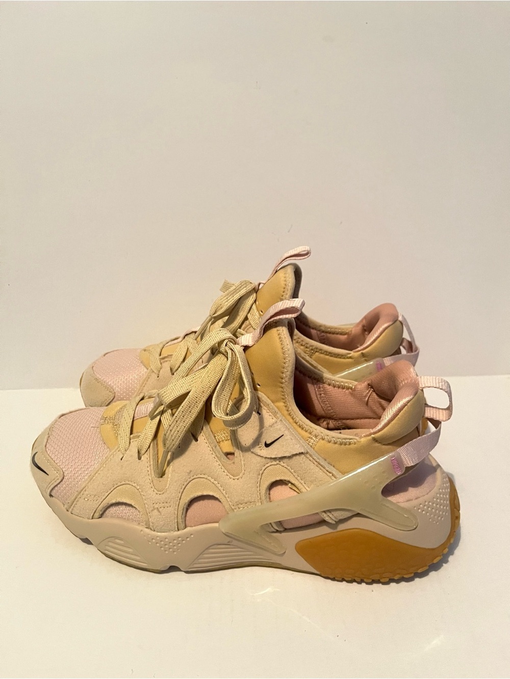 Nike Women's Air Huaraches Craft Sanddrift Sneakers in Pale Pink and Beige